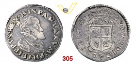 MILANO FILIPPO II (1556-1598) Scudo s.d. D/ Busto corazzato R/ Stemma coronato. MIR 308/1 Ag g 31,82 Estremamente rara MB/BB