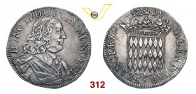 MONACO ONORATO II GRIMALDI (1604-1662) Scudo 1652. D/ Busto corazzato R/ Stemma coronato. MIR 435/1 Ag g 27,01 Molto rara • Uno dei più bei pezzi appa...