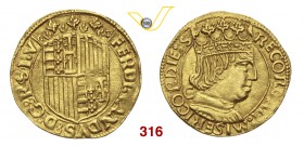 NAPOLI FERDINANDO I D'ARAGONA (1458-1494) Ducato s.d. D/ Stemma coronato R/ Busto coronato e dietro C. P.R. 9a MIR 64/6 Au g 3,47 • Ex Varesi, asta 28...