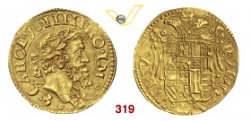 NAPOLI CARLO V (1516-1556) Ducato s.d. D/ Testa laureata e dietro monogramma IBR R/ Stemma con l'aquila bicipite. MIR 131 Au g 3,35 • Ex Ratto, dicemb...