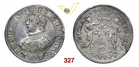 PARMA RANUCCIO I FARNESE (1592-1622) Da 2 Ducatoni 1604, sigle L S. D/ Busto corazzato a s. R/ Marte e Pallade sorreggono una corona; al centro tre pi...