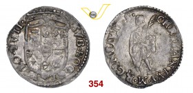 REGGIO EMILIA ERCOLE II D'ESTE (1534-1559) Giulio s.d. D/ Stemma coronato R/ San Grisante stante con palma. CNI 186/197 MIR 1308/1 Ag g 3,33 Molto rar...
