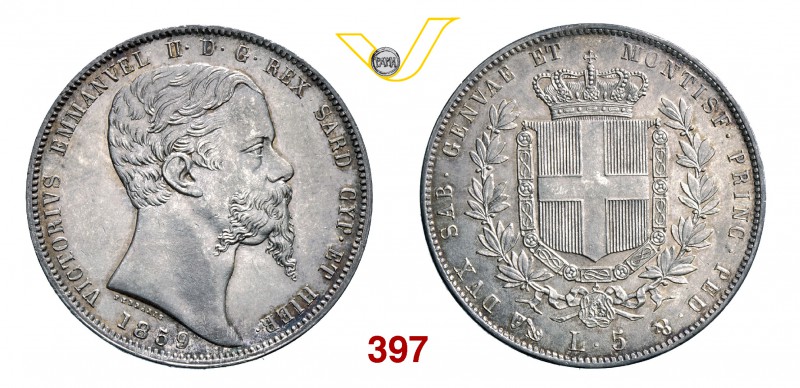 VITTORIO EMANUELE II, Re di Sardegna (1849-1861) 5 Lire 1859 Genova. MIR 1057r P...