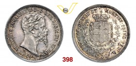 VITTORIO EMANUELE II, Re di Sardegna (1849-1861) 50 Centesimi 1860 Milano. MIR 1060j Pag. 427 Ag g 2,48 Non comune • bella patina SPL÷FDC