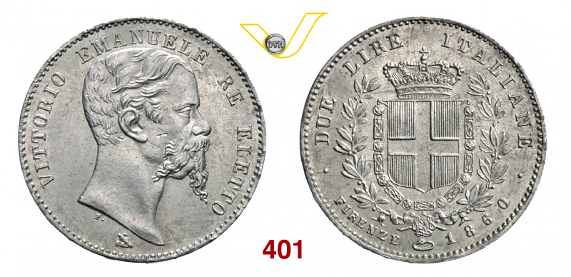 VITTORIO EMANUELE II, Re Eletto (1859-1861) 2 Lire 1860 Firenze. MIR 1065a Pag. ...