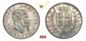 VITTORIO EMANUELE II (1861-1878) 5 Lire 1865 Torino. MIR 1082f Pag. 487 Ag g 24,96 Rara SPL