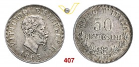 VITTORIO EMANUELE II (1861-1878) 50 Centesimi “valore” 1863 Milano. Pag. 527 MIR 1088a Ag g 2,47 q.FDC