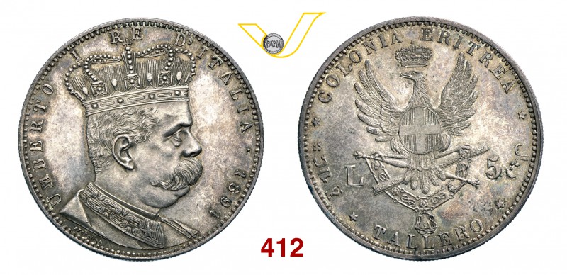 UMBERTO I - monetazione per l’Eritrea (1878-1900) 5 Lire o Tallero 1891 Roma. Pa...