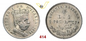 UMBERTO I - monetazione per l’Eritrea (1878-1900) Lira 1896 Roma. Pag. 636 MIR 1112c Ag g 5,00 Molto rara • Lievissimo colpetto al bordo SPL