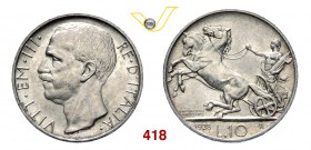 VITTORIO EMANUELE III (1900-1946) 10 Lire 1928 Roma. Pag. 693 MIR 1132e Ag g 9,97 Non comune SPL÷FDC