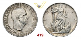 VITTORIO EMANUELE III (1900-1946) 10 Lire 1936 XIV Roma. Pag. 700 MIR 1133a Ag g 10,00 • graffietto sull'occhio SPL