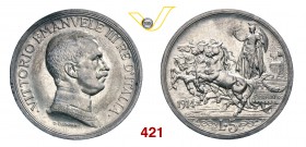 VITTORIO EMANUELE III (1900-1946) 5 Lire 1914 Roma “quadriga”. Pag. 708 MIR 1136a Ag g 24,98 Molto rara SPL÷FDC