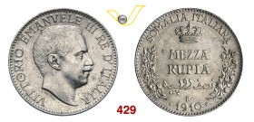 VITTORIO EMANUELE III - monetazione per la Somalia (1900-1946) Mezza Rupia 1910 Roma. Pag. 966 MIR 1176a Ag g 5,82 SPL