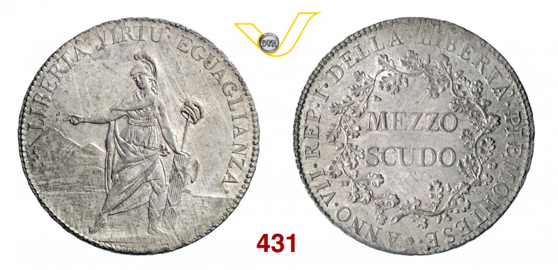 REPUBBLICA PIEMONTESE (1798-1799) Mezzo Scudo A. VII (1798-1799) Pag. 1 Ag g 17,...