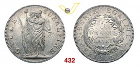 REPUBBLICA SUBALPINA (1800-1802) 5 Franchi An. 10 (1801-1802) Pag. 6 Ag g 25,00 Rara • Bei fondi brillanti SPL/q.FDC