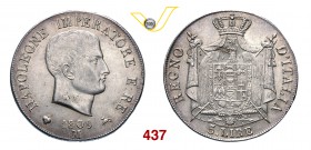 NAPOLEONE I, Imperatore (1804-1814) 5 Lire 1809 Milano “I° tipo”. Pag. 27 Ag g 24,96 SPL/q.FDC