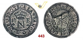 NAPOLEONE I (1804-1814) 10 Franchi 1813 con bombe. Pag. 291 Ag g 58,75 Estremamente rara • Moneta battuta durante l’assedio inglese del 1813 BB/q.SPL...