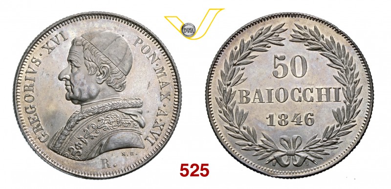GREGORIO XVI (1831-1846) 50 Baiocchi 1846 XVI, Roma. Pag. 223 Ag g 13,44 • Minus...