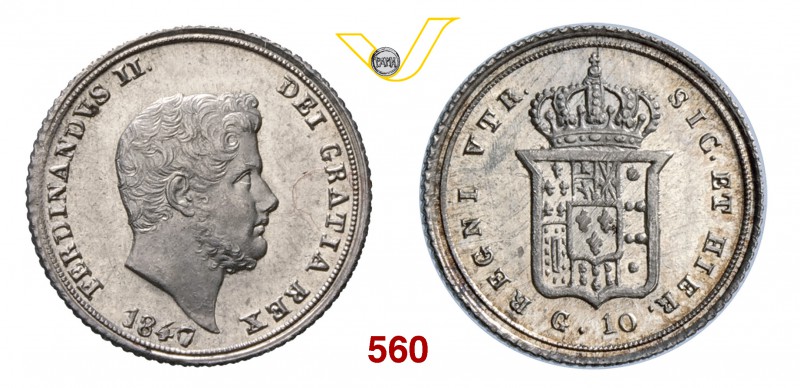 FERDINANDO II DI BORBONE (1830-1859) 10 Grana o Carlino 1847. Pag. - Ag g 2,33 N...