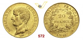 NAPOLEONE I, Console (1799-1804) 20 Franchi An. 12 A (Parigi) Au g 6,42 • Moneta di difficile reperibilità in alta conservazione. Questo è uno dei più...