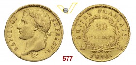 NAPOLEONE I, Imperatore (1804-1814) 20 Franchi 1810 Torino. Pag. 21 Au g 6,43 Molto rara BB+