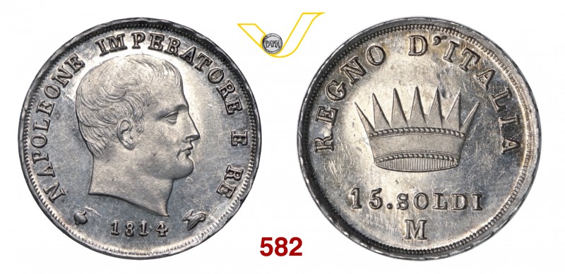 NAPOLEONE I, Imperatore (1804-1814) 15 Soldi 1814 Milano. Pag. 51 Ag g 3,73 Molt...
