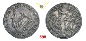 CLEMENTE VII (1523-1534) Doppio Carlino s.d. D/ Busto del Pontefice R/ Il Redentore solleva dalle acque S. Pietro. Munt. 43 Ag g 5,35 Rara • Graffio a...