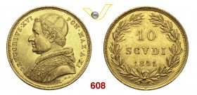 GREGORIO XVI (1831-1846) 10 Scudi 1841 XI, Roma. Pag. 166 Au g 17,31 Molto rara SPL