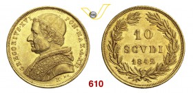 GREGORIO XVI (1831-1846) 10 Scudi 1842 XII, Roma. Pag. 168 Au g 17,35 Rara q.SPL