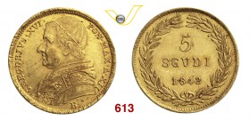 GREGORIO XVI (1831-1846) 5 Scudi 1842 XII, Bologna. Pag. 139 Au g 8,68 Rara BB/SPL