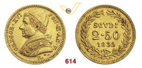 GREGORIO XVI (1831-1846) 2,5 Scudi 1835 V, Roma. Pag. 191 Au g 4,34 Rara BB+