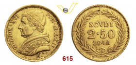 GREGORIO XVI (1831-1846) 2,5 Scudi 1842 XII, Bologna. Pag. 147 Au g 4,31 Rara q.SPL