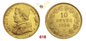 PIO IX (1846-1878) 10 Scudi 1850 V, Roma. Pag. 348 Au g 17,33 Molto rara SPL+