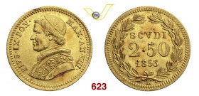 PIO IX (1846-1878) 2,5 Scudi 1853 VIII, Roma. Pag. 355 Au g 4,32 • Colpetto SPL+