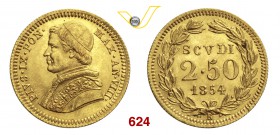 PIO IX (1846-1878) 2,5 Scudi 1854 VIII, Roma. Pag. 356 Au g 4,33 q.FDC