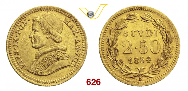PIO IX (1846-1878) 2,5 Scudi 1854 IX, Roma. Pag. 357 Au g 4,30 SPL