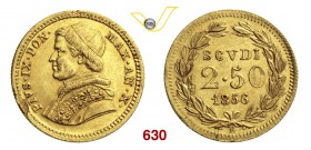 PIO IX (1846-1878) 2,5 Scudi 1856 XI, Roma. Pag. 361 Au g 4,29 • Difetti al bordo SPL
