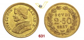 PIO IX (1846-1878) 2,5 Scudi 1857 X, Roma. Pag. 362 Au g 4,32 Molto rara SPL