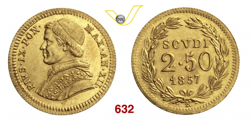 PIO IX (1846-1878) 2,5 Scudi 1857 XII, Roma. Pag. 364 Au g 4,30 SPL÷FDC