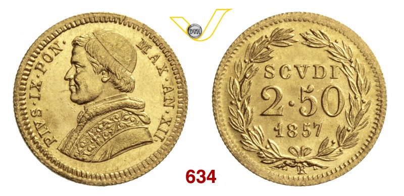 PIO IX (1846-1878) 2,5 Scudi 1857 XII, Roma. Pag. 364 Au g 4,33 FDC