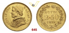 PIO IX (1846-1878) 2,5 Scudi 1859 XIV, Roma. Pag. 368 Au g 4,33 FDC
