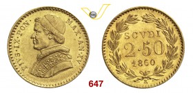 PIO IX (1846-1878) 2,5 Scudi 1860 XV, Roma. Pag. 370 Au 4,33 SPL÷FDC