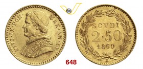 PIO IX (1846-1878) 2,5 Scudi 1860 XV, Roma. Pag. 370 Au 4,33 q.FDC
