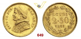 PIO IX (1846-1878) 2,5 Scudi 1861 XV, Roma. Pag. 371 Au g 4,33 q.FDC
