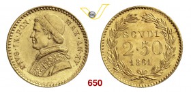 PIO IX (1846-1878) 2,5 Scudi 1861 XV, Roma. Pag. 371 Au g 4,33 FDC