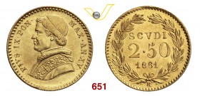 PIO IX (1846-1878) 2,5 Scudi 1861 XV, Roma. Pag. 371 Au g 4,34 q.FDC