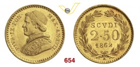 PIO IX (1846-1878) 2,5 Scudi 1862 XVI, Roma. Pag. 373 Au g 4,34 q.FDC