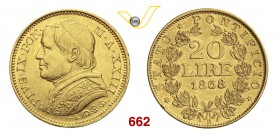 PIO IX (1846-1878) 20 Lire 1868 XXIII, Roma “busto grande”. Pag. 534 Au g 6,44 BB/SPL