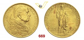 PIO XI (1929-1938) 100 Lire 1934 XIII, Roma. Pag. 617 Au g 8,81 Rara FDC