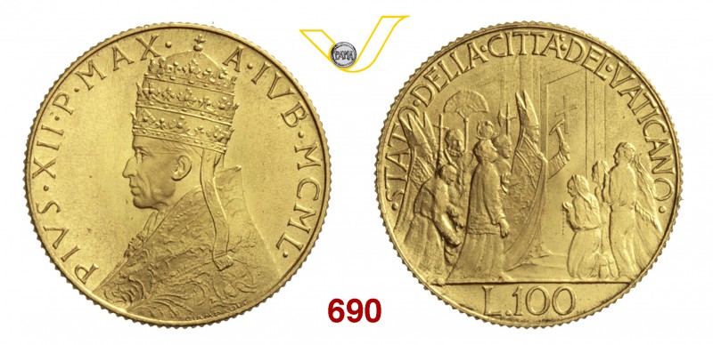 PIO XII (1939-1958) 100 Lire 1950 Jub., Roma Pag. 716 Au g 5,20 FDC